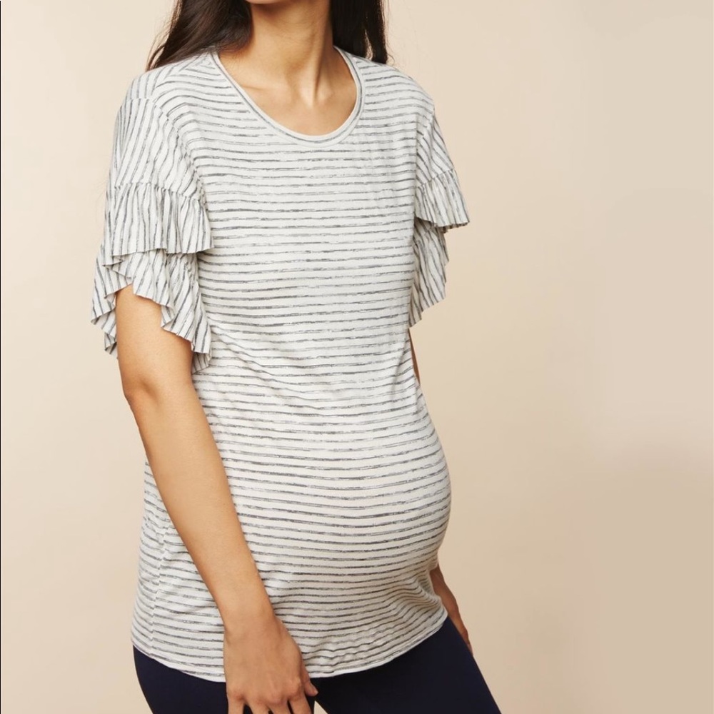 Maternity Ruffle Sleeve Stripe Top